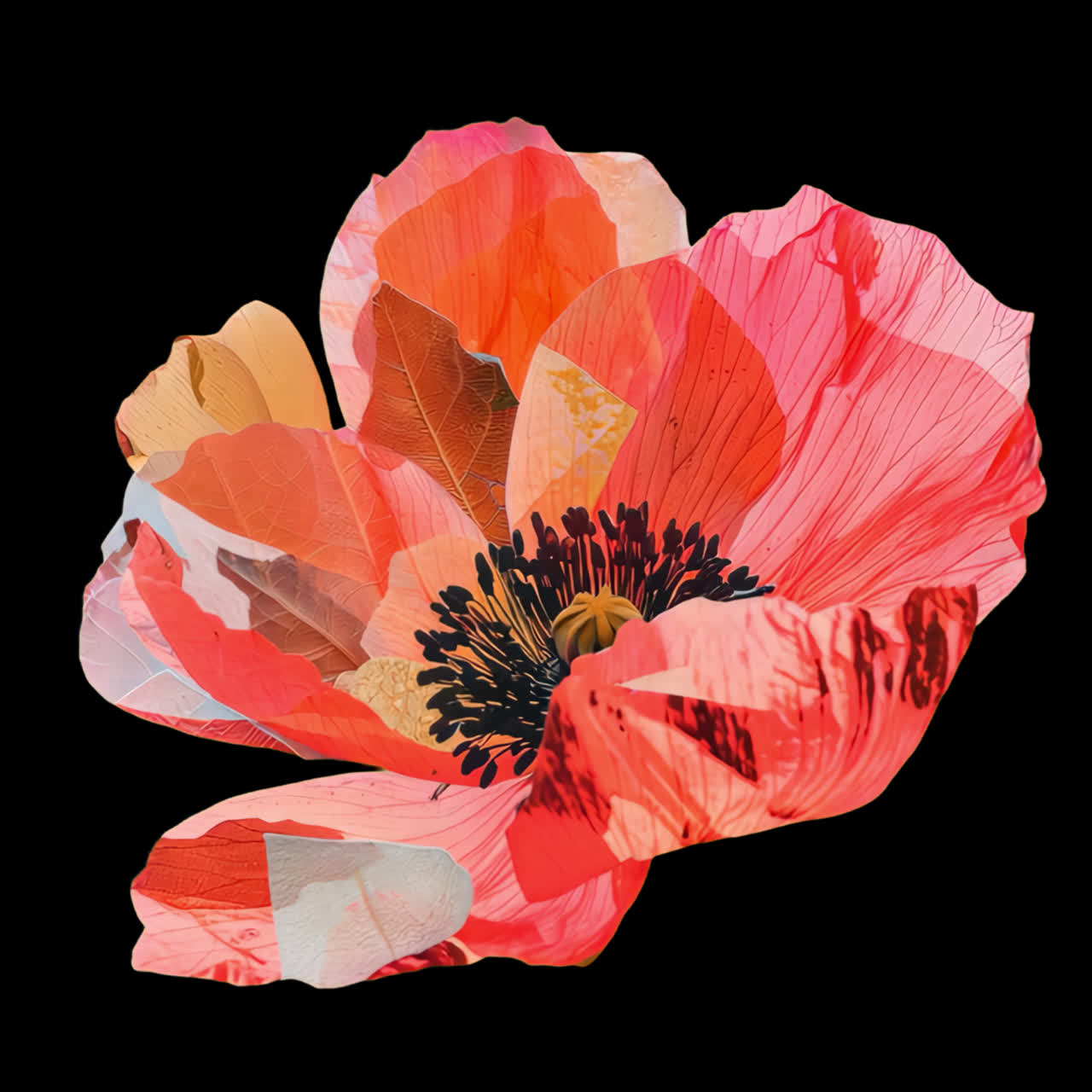 Vibrant abstract floral animation isolated asset, transparent 4K video, alpha channel, ProRes 4444