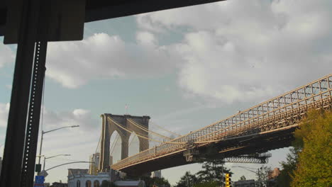 gimbal shot of the brooklyn bridge at golden hour