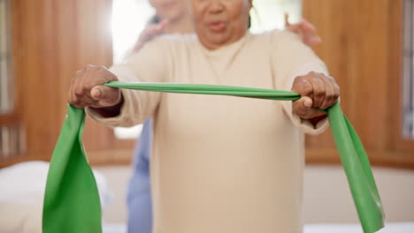 senior, woman and nurse or resistance band