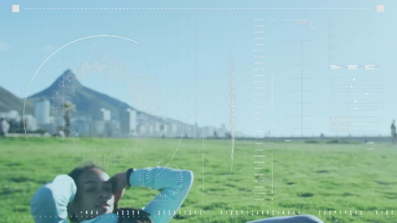 야외에서 프레스 업을 하는 여성에 대한 데이터 처리 애니메이션