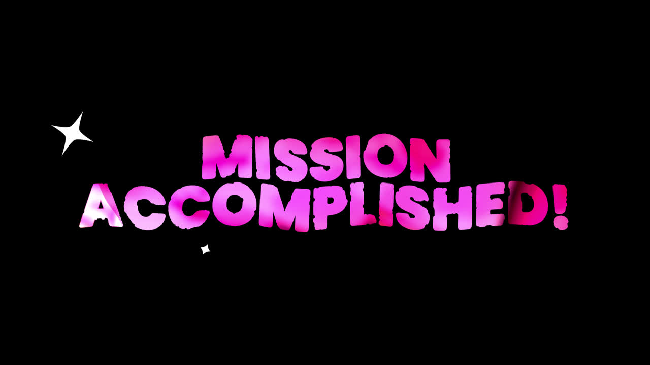 Animated 'Mission Accomplished' Text with Sparkles on Black