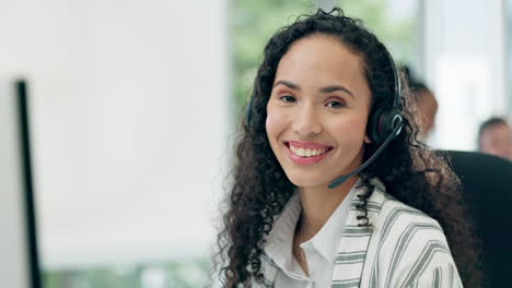 headset, portrait and a woman in a call center