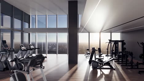 modern gym with panoramic city view