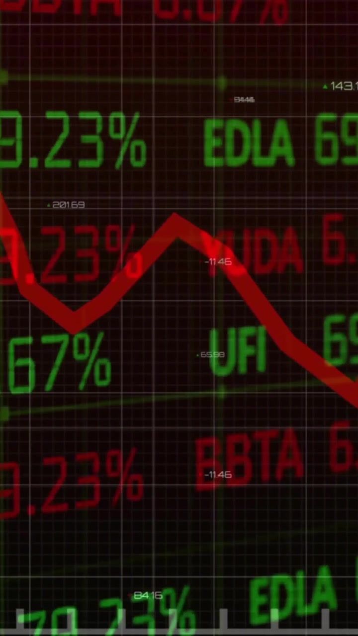 Animation of financial data processing over dark background