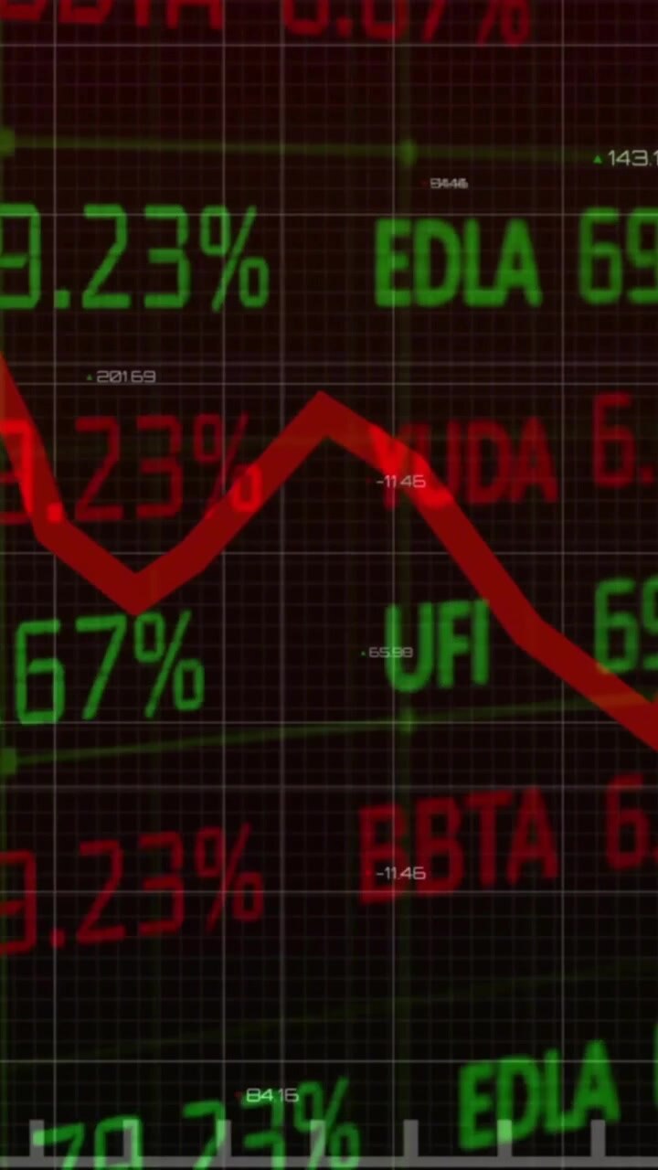 Animation of financial data processing over dark background