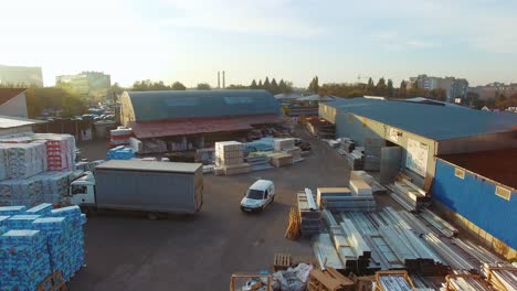 logistics center from above. aerial view of large modern warehouse