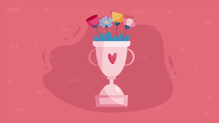 heart love in trophy with flowers animation