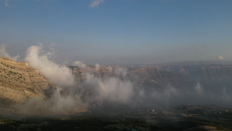 aerial view of a mountain landscape with fog in lebanon