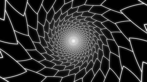 abstract graphic tunnel black and white geometric spiral looped animation background