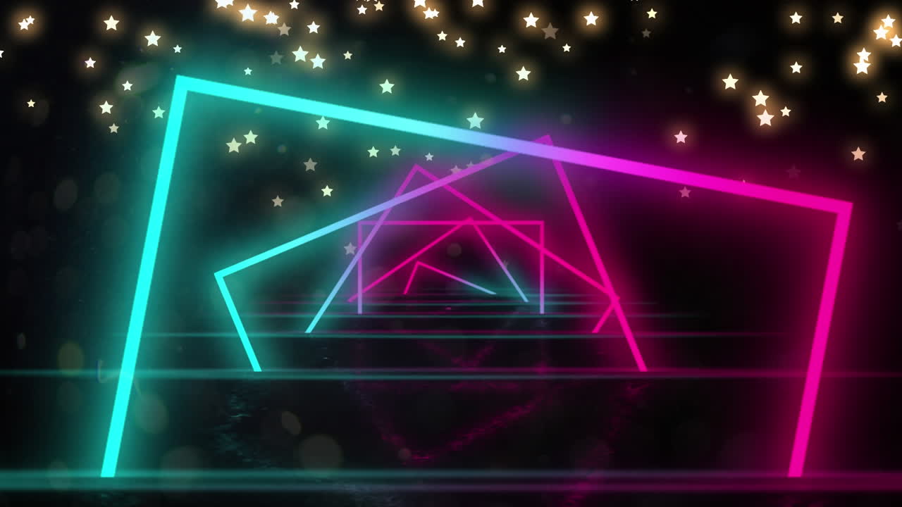 황금색 별과 함께 검은색 배경에 네온 모양의 애니메이션