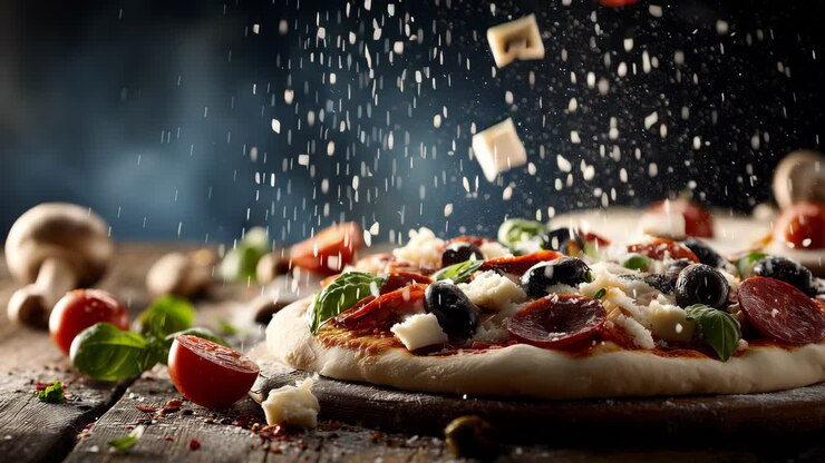 Pizza appena fatta con condimenti