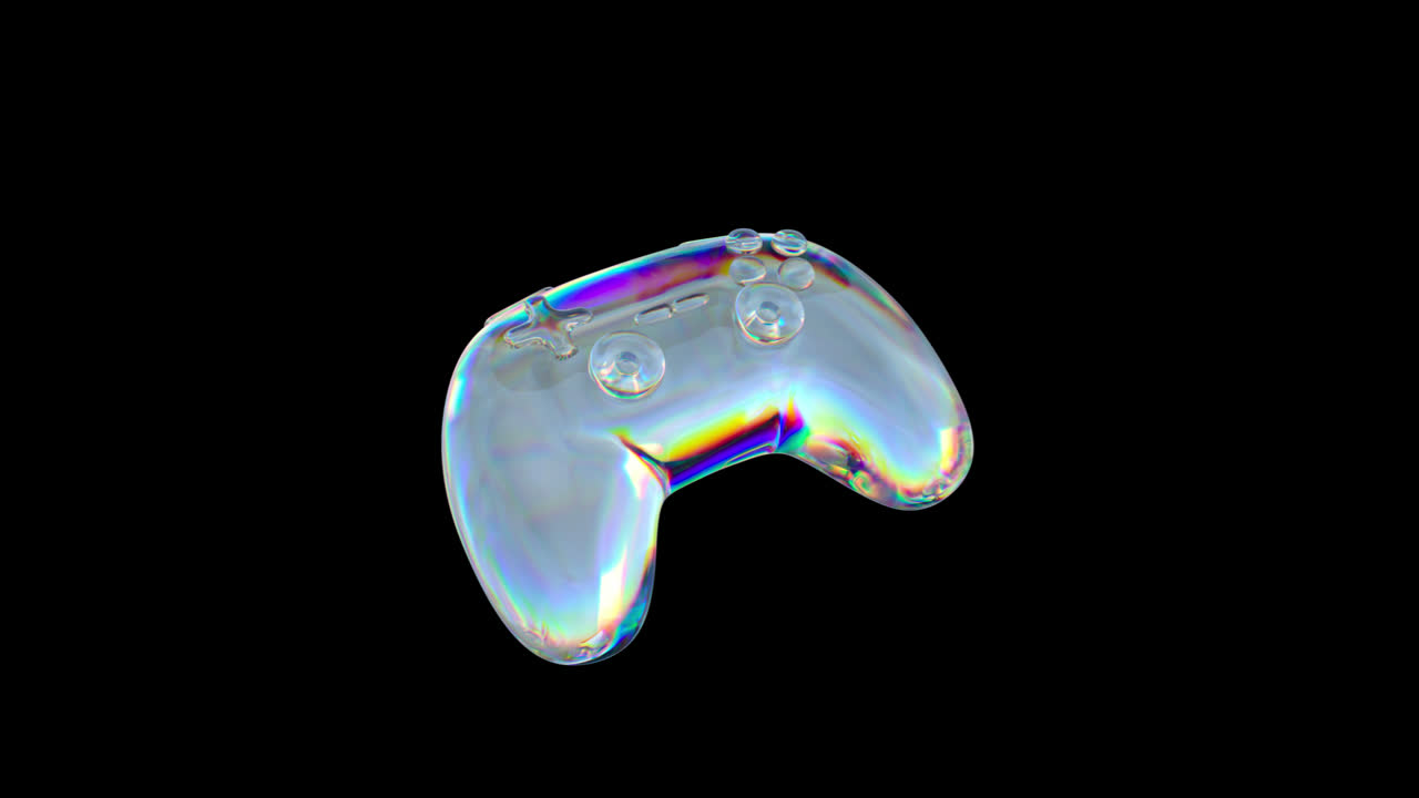 Iridescent Game Controller Rotating on Black Background