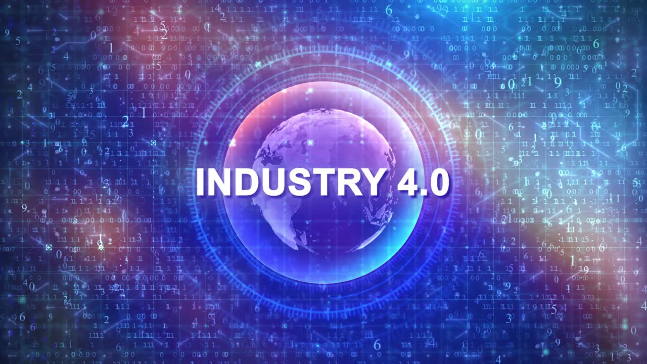 Industri 4.0 tekst vises over digital klode og databakgrunn