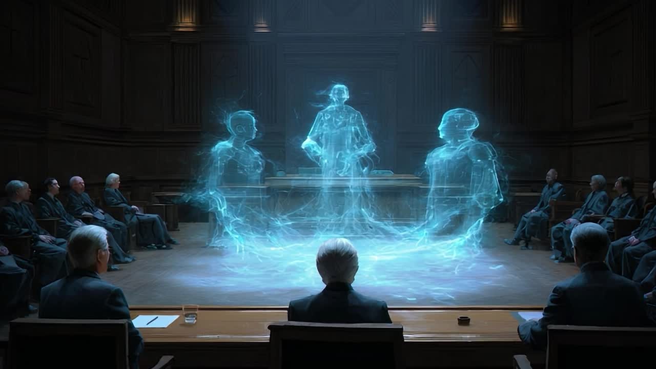 Riunione futuristica con visualizzazione olografica di informazioni