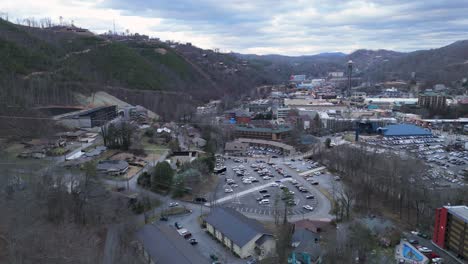 static aerial shot of a lift in gatlinburg, tn in the winter.