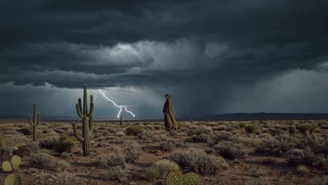 Cowboy in a Stormy Desert Landscape