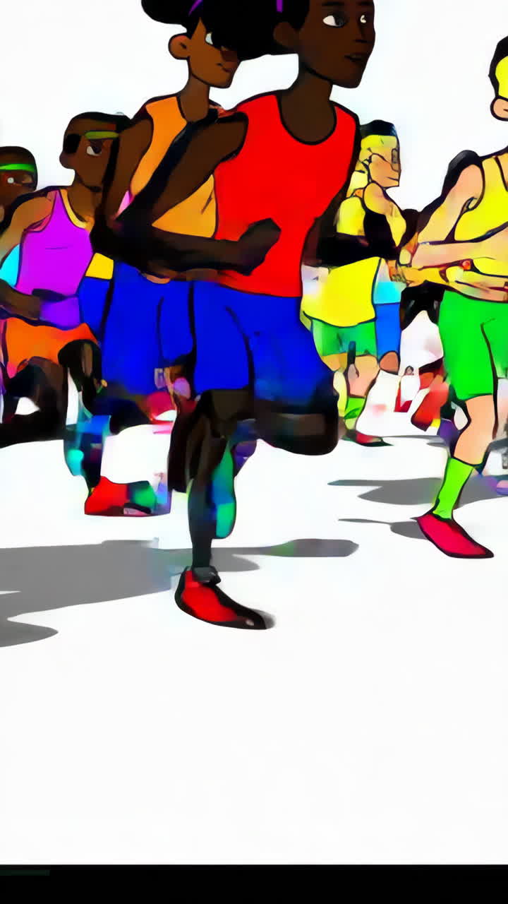 A group of diverse cartoon runners in a race