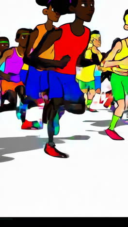 a group of diverse cartoon runners in a race