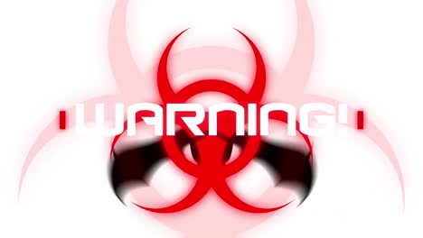 Animation-of-text-warning,-over-red-biohazard-symbol-and-bat,-on-white