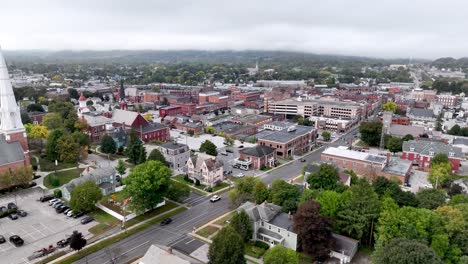 aerial view of a small town on an overcast day
