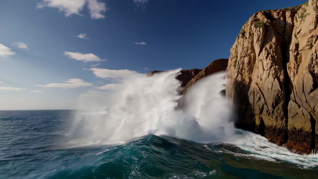 las olas costeras chocando contra los acantilados