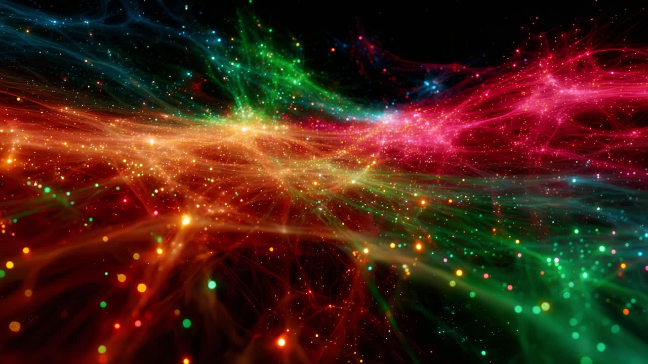 A Vibrant Cascade of Colorful Lights and Energetic Waves in a Cosmic Space, Illustrating the Beauty of Light Phenomena and the Mysteries of the Universe