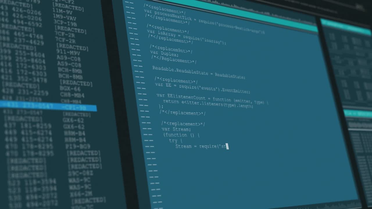 Animation of data processing on blue computer screens