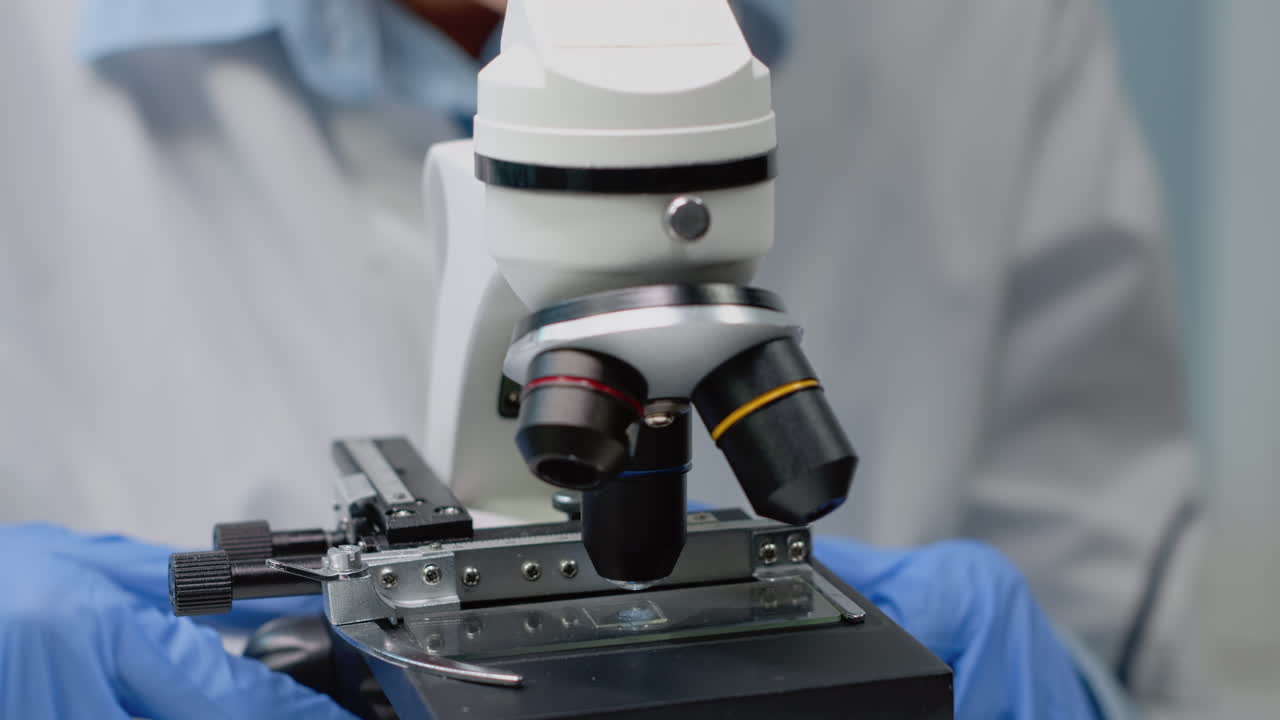 Close-up of a microscope in a science laboratory