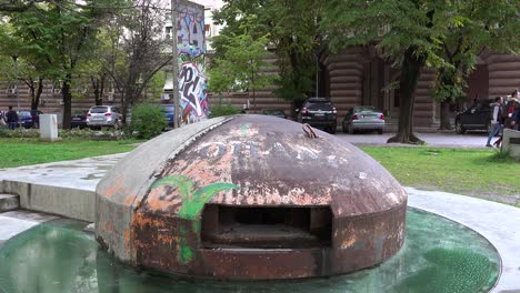 concrete pillbox bunkers are found in downtown tirana albania