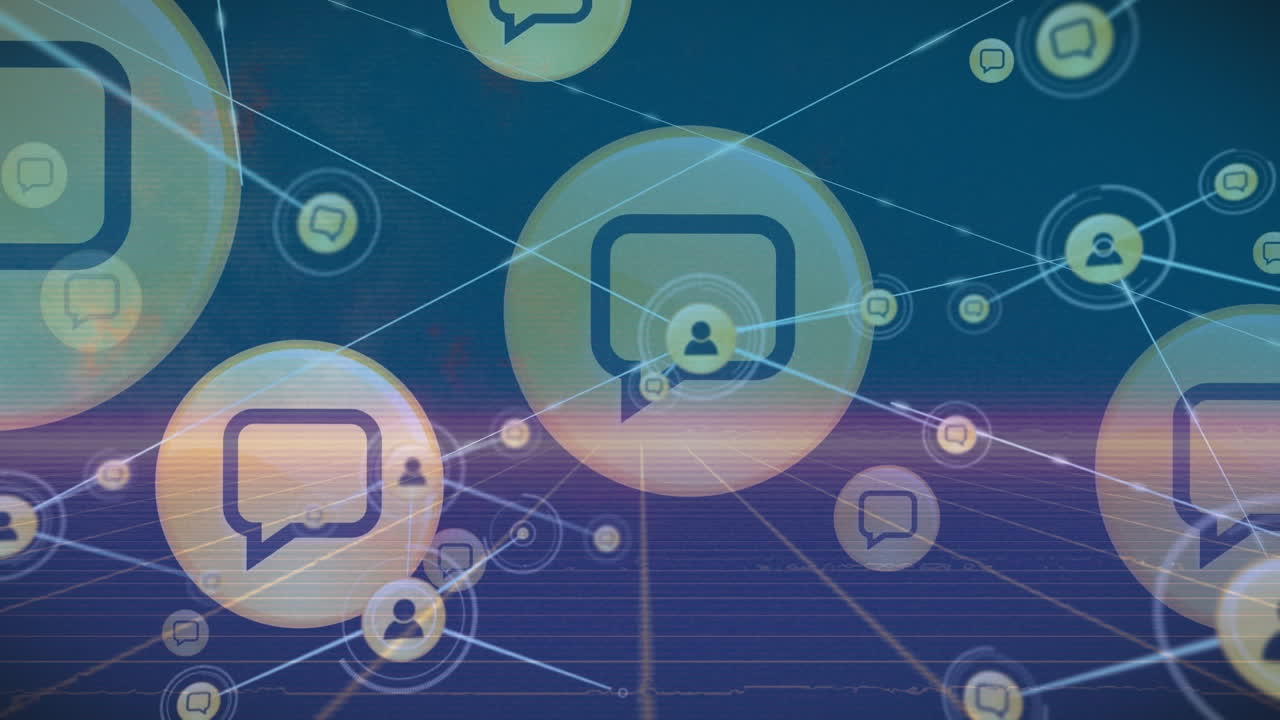 파란색 배경 위에 아이콘으로 연결 네트워크의 애니메이션