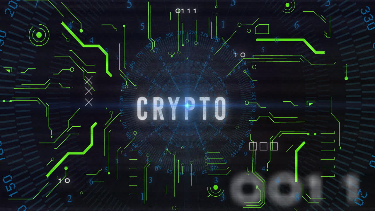 animación de texto criptográfico con procesamiento de datos en fondo negro