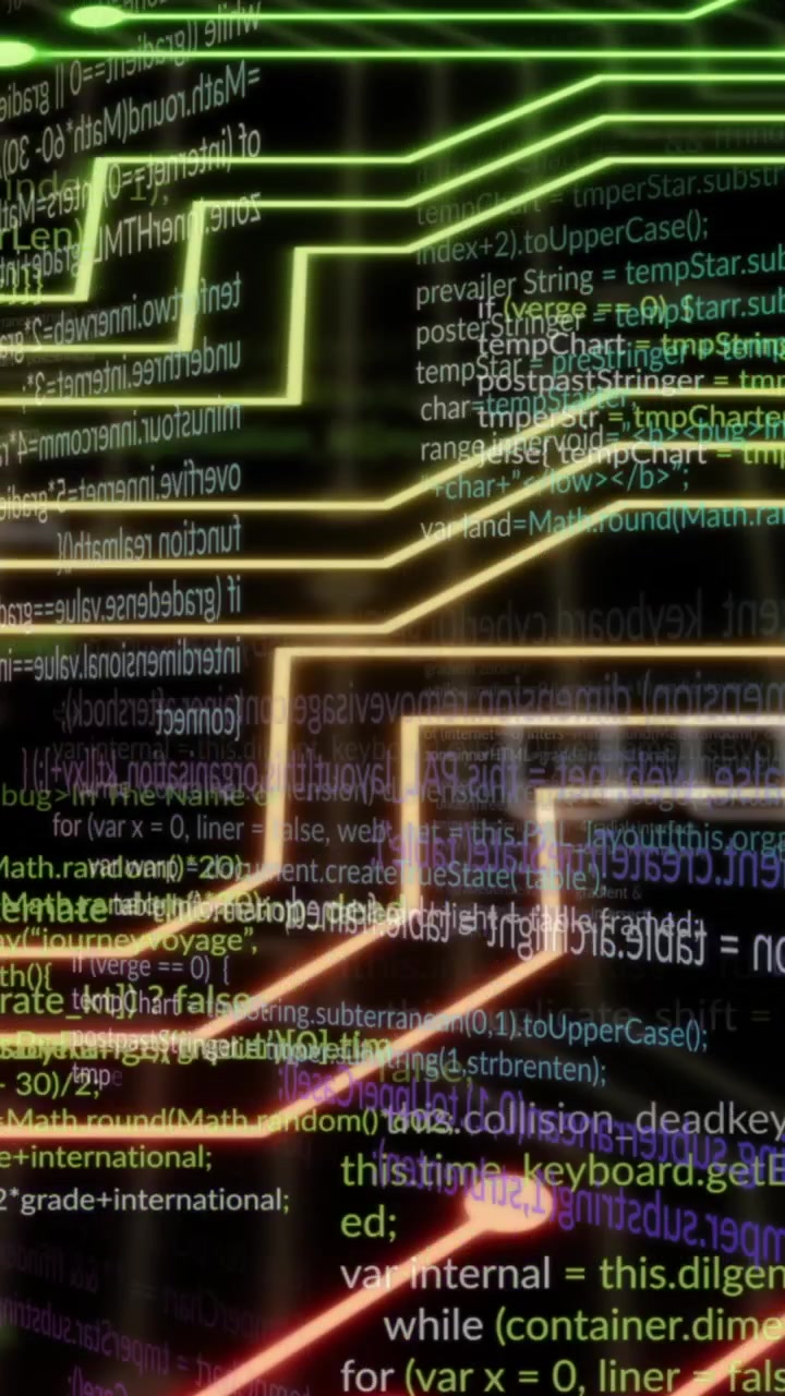 Animation de traitement de données et de lignes sur fond noir