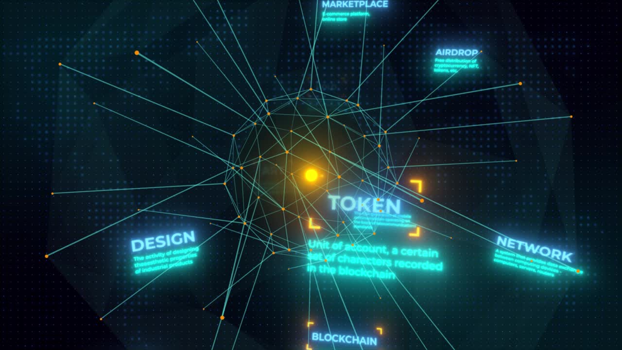 파란색으로 연결된 점과 선을 가진 빅 데이터 시각화 애니메이션, 디지털 정보 프로세스, 네트워크 미래 기술 개념, 4k