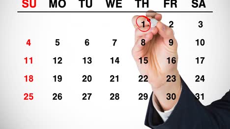 Animación-De-Un-Anillo-Rojo-Dibujando-A-Mano-El-1-De-Enero-En-Un-Calendario-Mensual