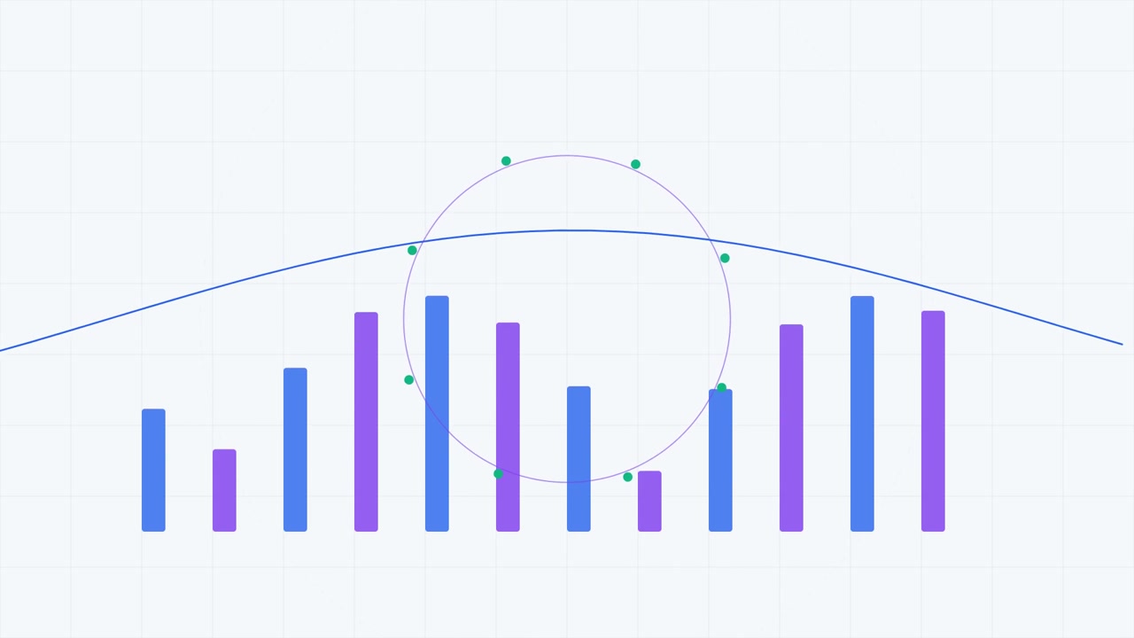 Grafico a barre animato con dati fluttuanti e linea di tendenza