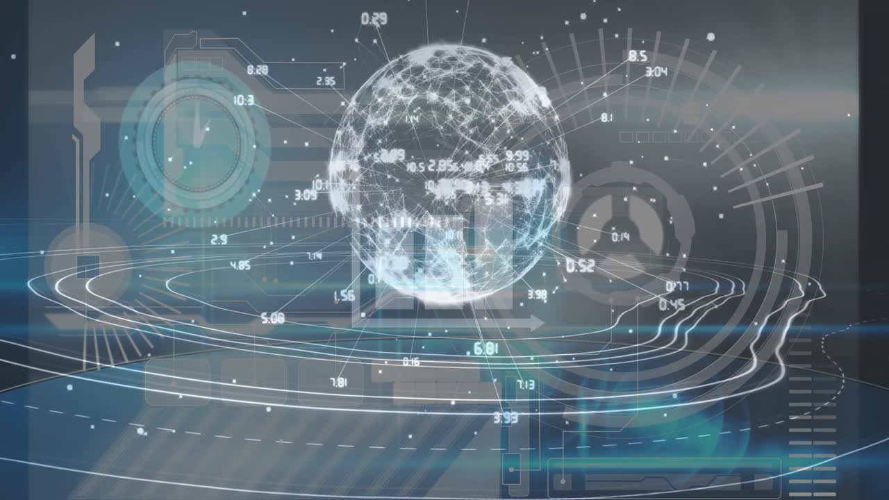 블랙 배경에 지구와 움직이는 시계에 대한 데이터 처리 애니메이션