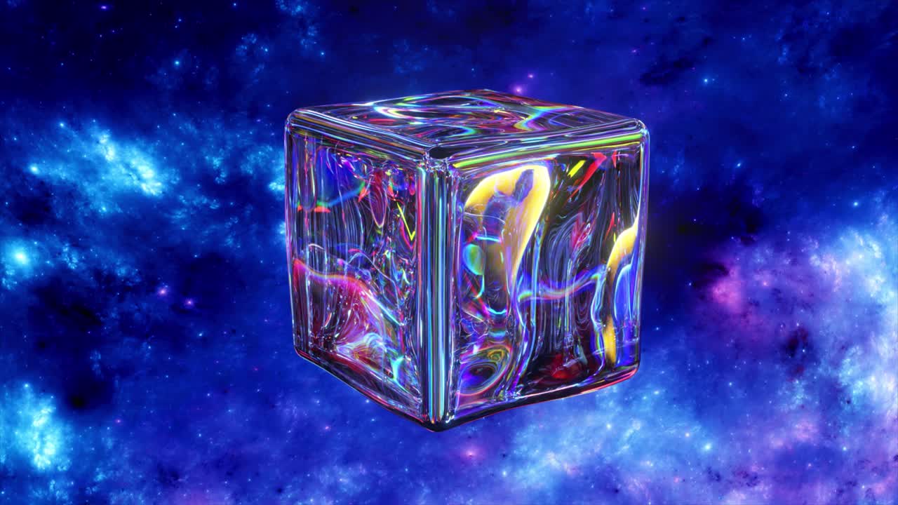 cubo iridescente en el espacio