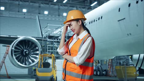 trabajador de mantenimiento de aeronaves estresado