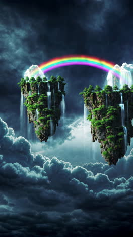 floating islands with waterfalls and rainbow