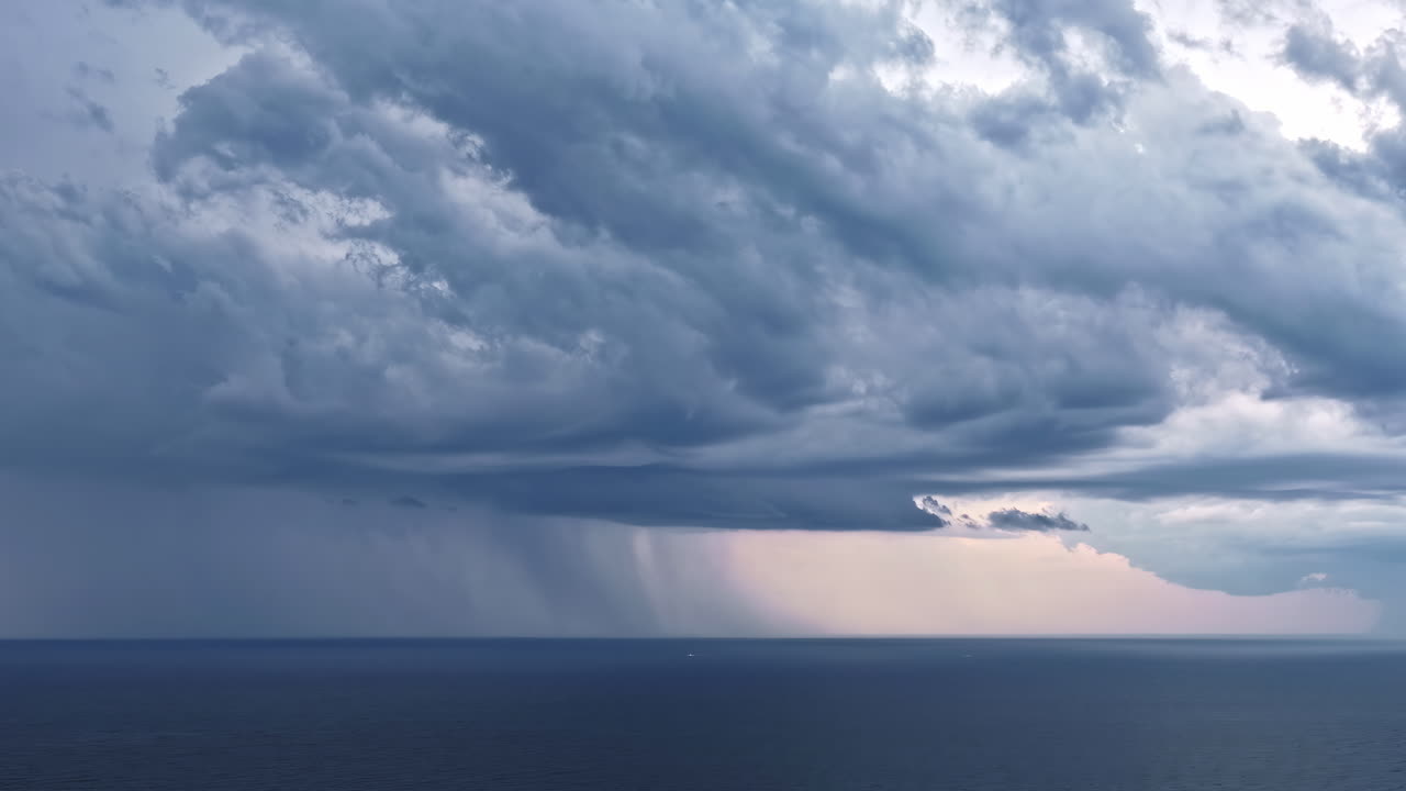 Dark Gray Clouds Over Seascape. Timelapse