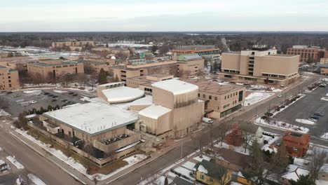 aerial, university of wisconsin stevens point campus during winter season