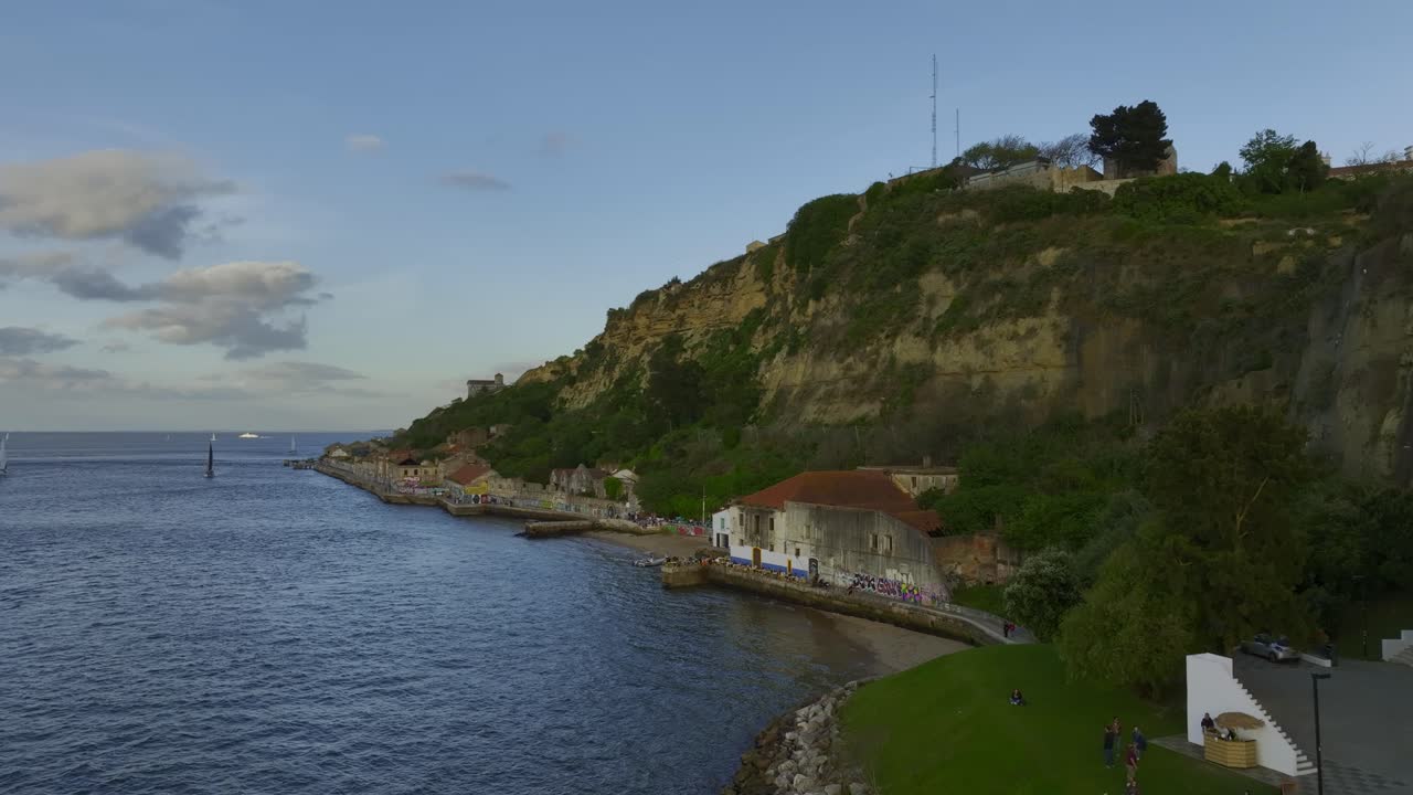 Drone shot from the riverside in Almada