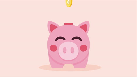 piggy ahorra dinero con monedas de animación