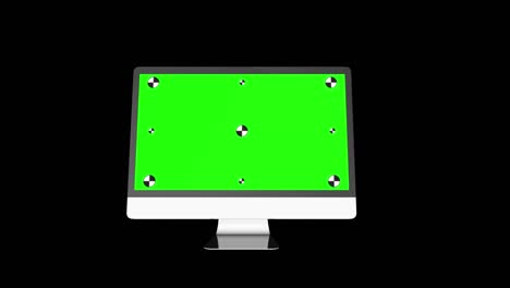 computer monitor with green screen and calibration circles