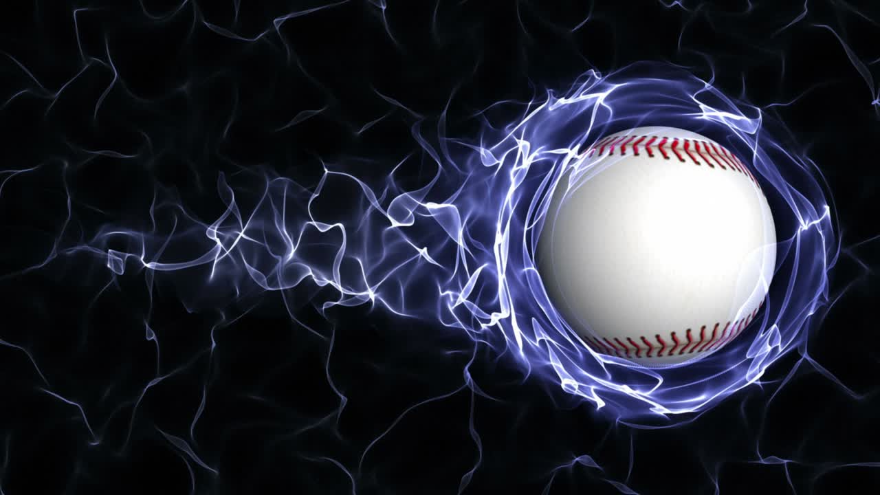 Palla da baseball in un anello di particelle astratte blu, loop