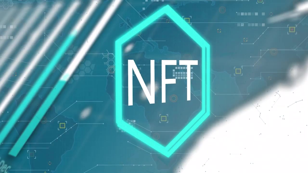 Digital NFT-heksagon med global forretningsdataanimation.