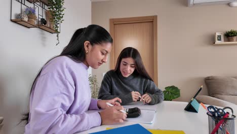 Two women studying together at home