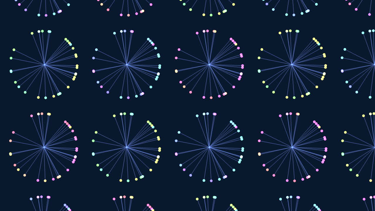 patrón simétrico de puntos azules y púrpuras sobre fondo oscuro