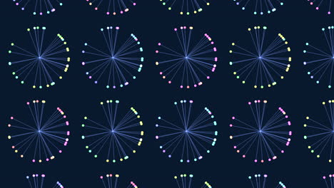 Symmetrical blue and purple dot pattern on dark background