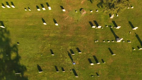 Eine-Person,-Die-Familiengeschichte-Erforscht,-Drohne-Aus-Der-Vogelperspektive-Des-Gorham-Friedhofs